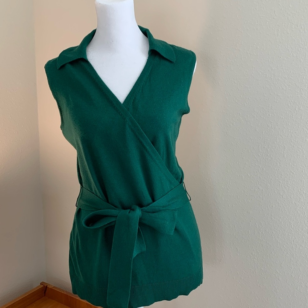 Ann Taylor Sleeveless Green Sweater Wrap Top- small